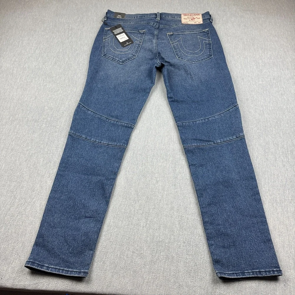 True Religion Jeans Mens 34X32 Blue Rocco Relaxed Moto‎ Skinny Blizzard Wash NWT